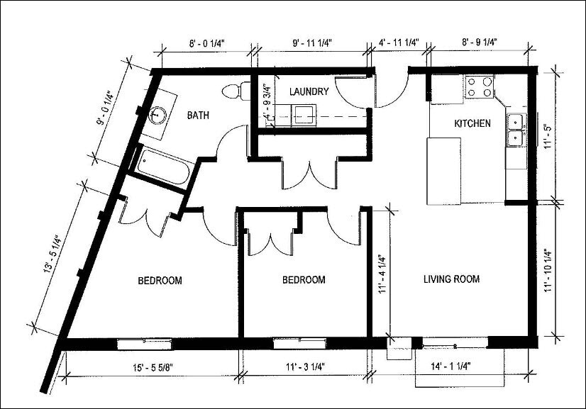 Floor Plan - 2 Bed/1 Bath | 884 SF