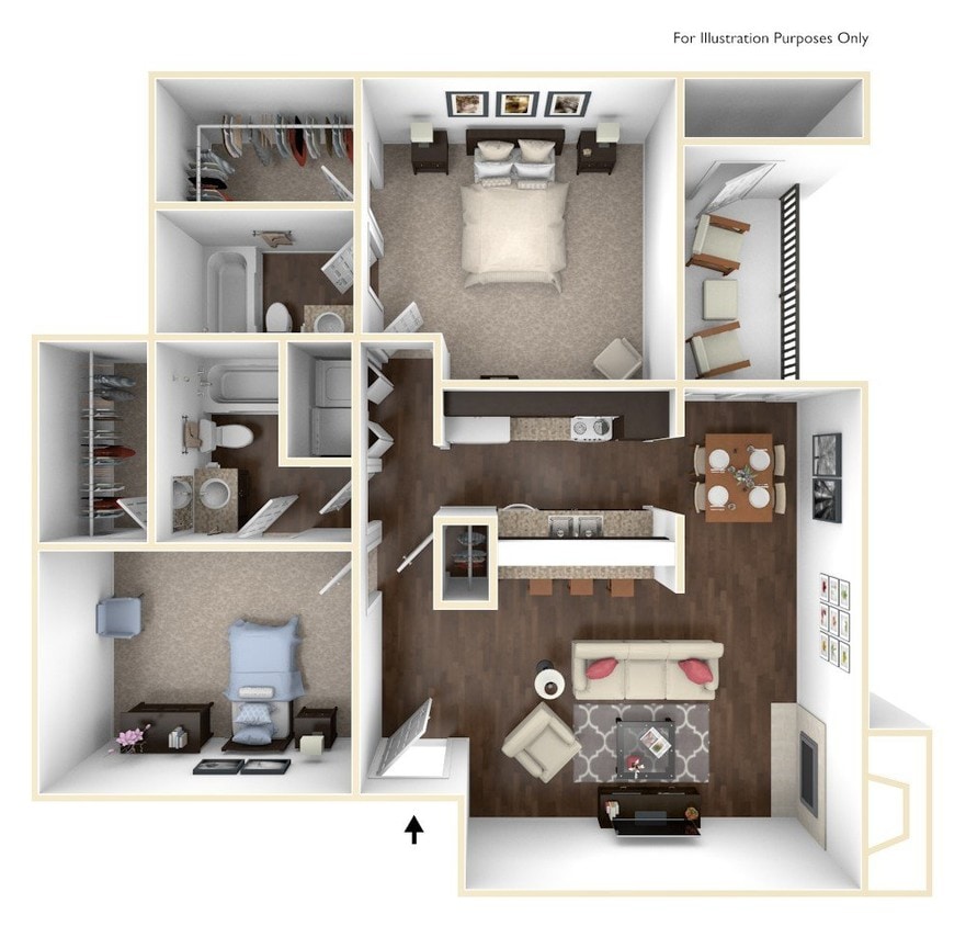 Floor Plan - 2 Bedroom 2 Bath  1000 SF