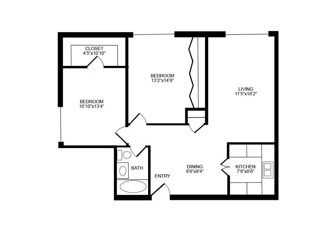 Floor Plan - 2 Bed, 1 Bath Upper (G)