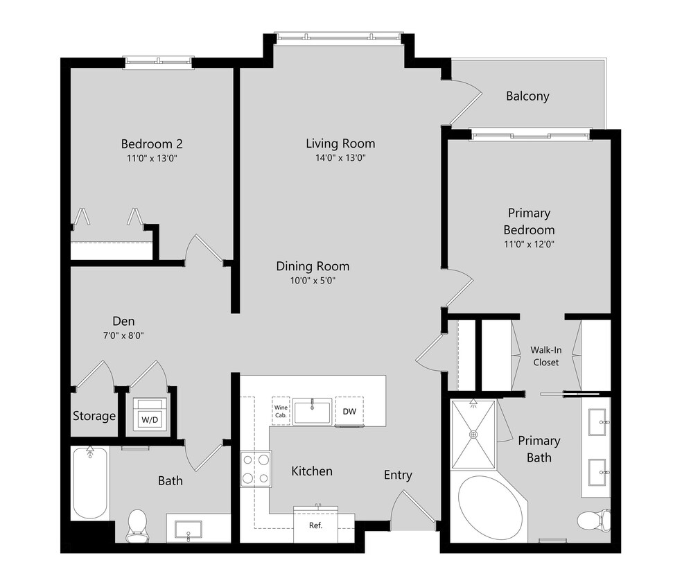 Floor Plan - 2 Bed 2 Bath Flat + Den B