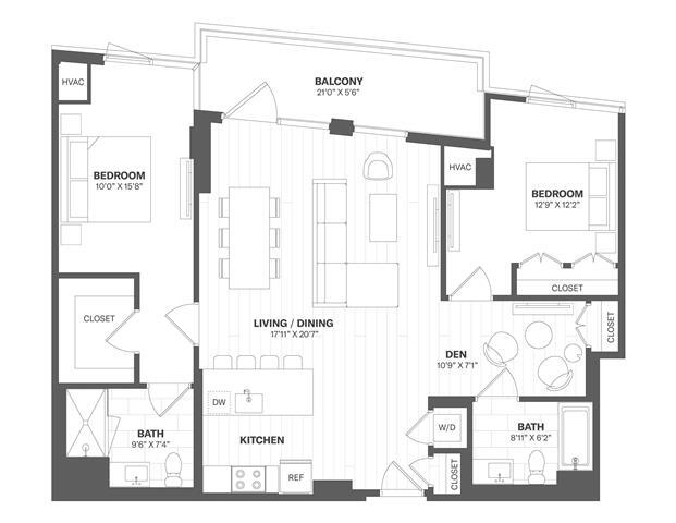 Floor Plan - 2 Bed/2 Bath-b54