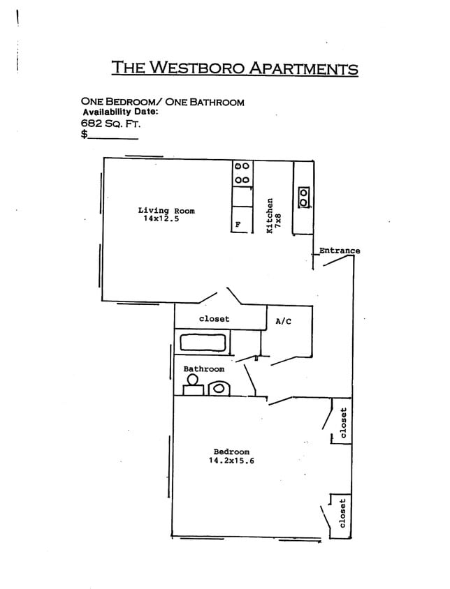 Floor Plan - 1 Bedroom 1 Bath Small