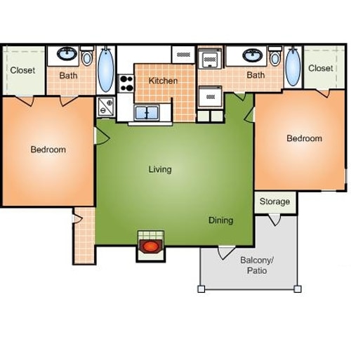 2BR/2BA - 2 Bed 2 Bath (Fireplace Optional)