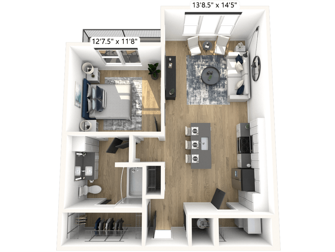 Floor Plan - AA1a 1 Bed 1 Bath