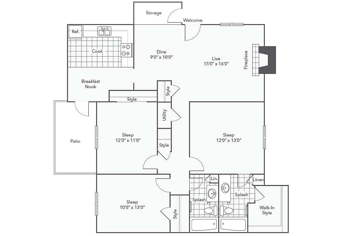 C1 | 3-Bedroom Floorplan - C1