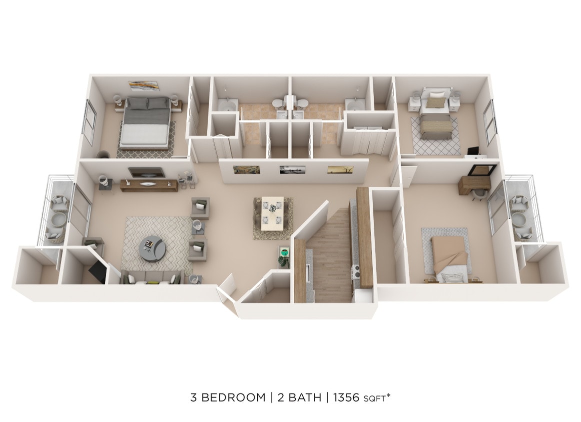 Floor Plan - Three Bedroom 2 Bath