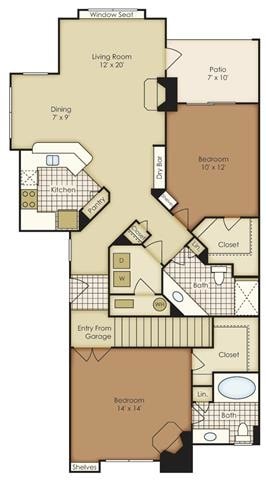 Floor Plan - Two Bedroom 1B2CG-2B2CG