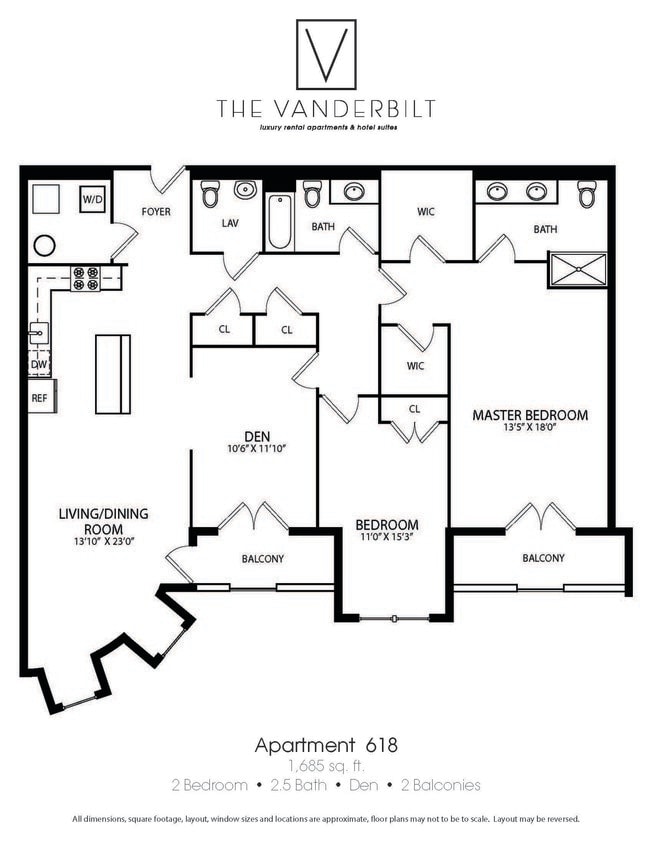 Floor Plan - 2 Bed - 2.5 Bath - Den - 2 Balconies