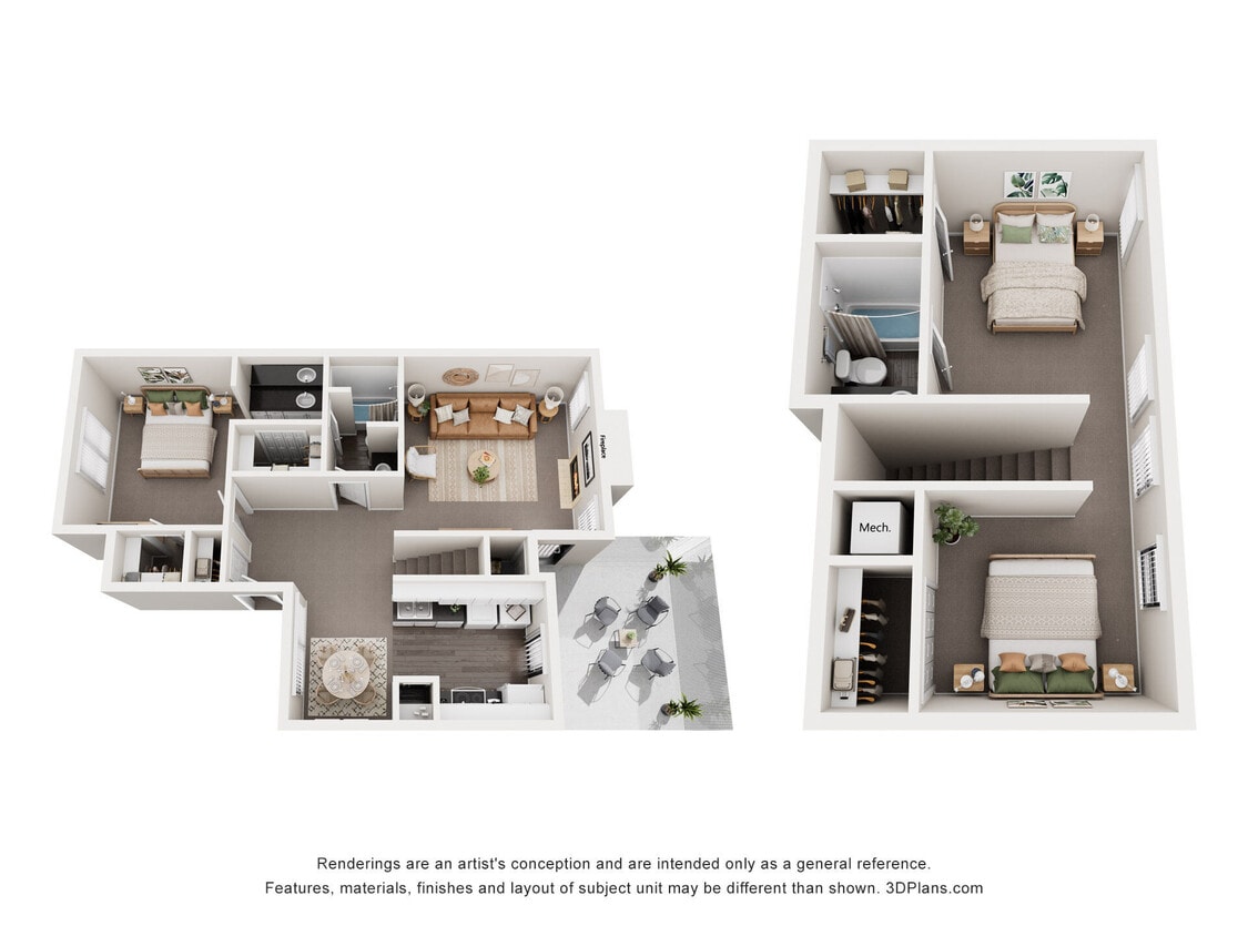 Floor Plan - 3 Bedrooms Townhouse, 2 Baths