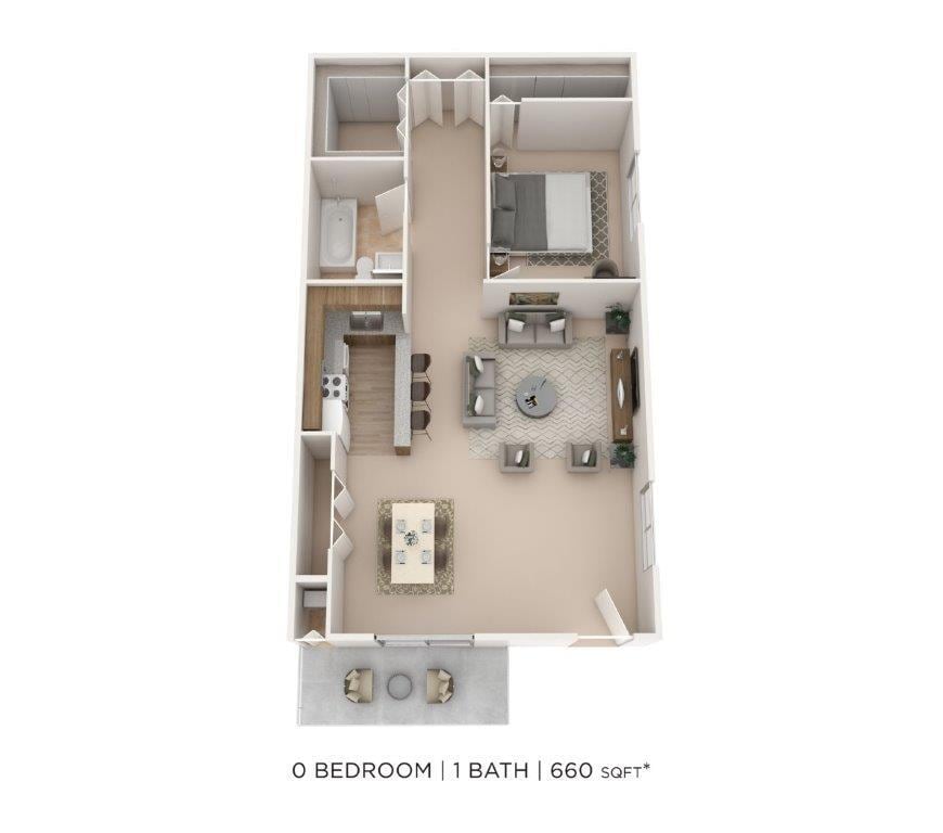Floor Plan - One Bedroom - 660 sqft