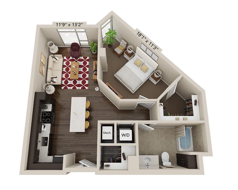 Floor Plan - One Bedroom A1J