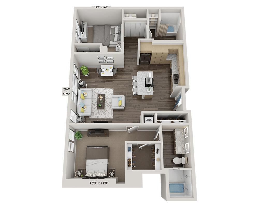 Floor Plan - Two Bedroom B2R
