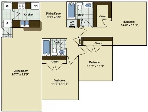3 Bedroom | 2 Bath | 1228 SF - C2