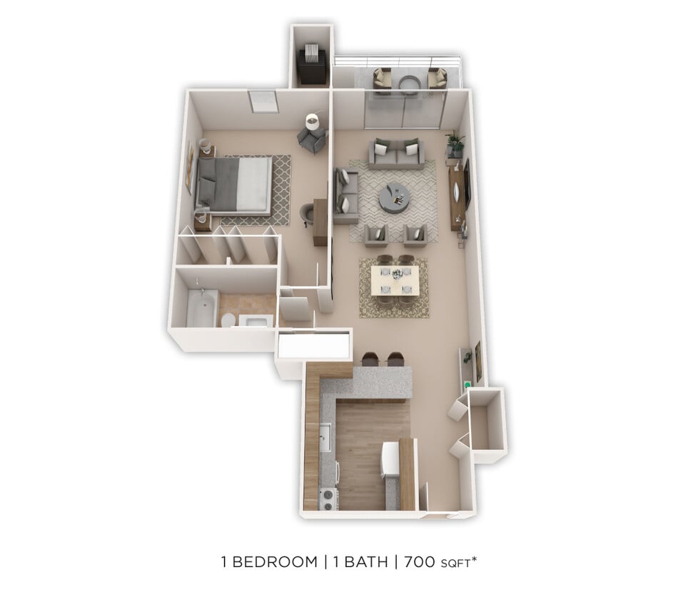Floor Plan - One Bedroom - 700 sqft