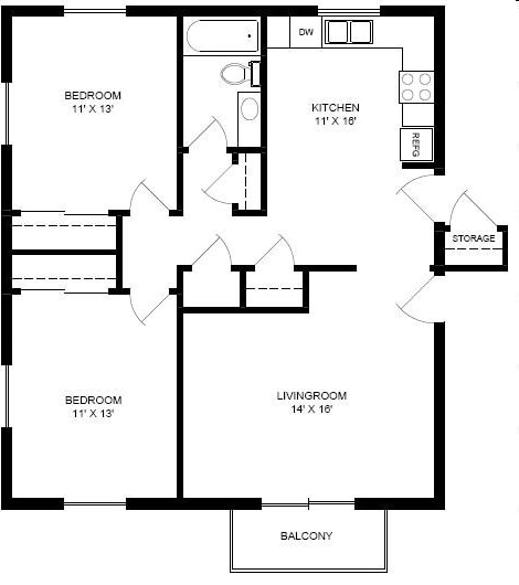2BR/1BA - Two Bedroom