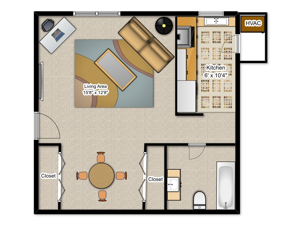 studio 2D - Efficiency Apartment