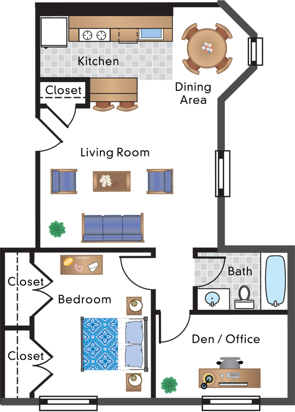 Floor Plan - 1 Bedroom Den Apt 1
