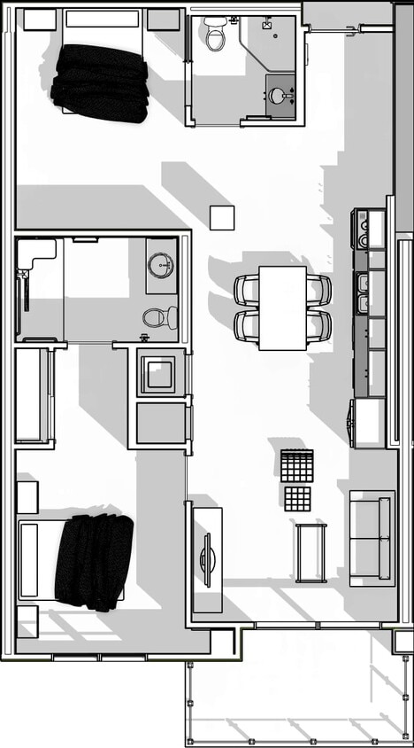 Floor Plan - 1 Bedroom 2 Bathroom + Den (Type A)