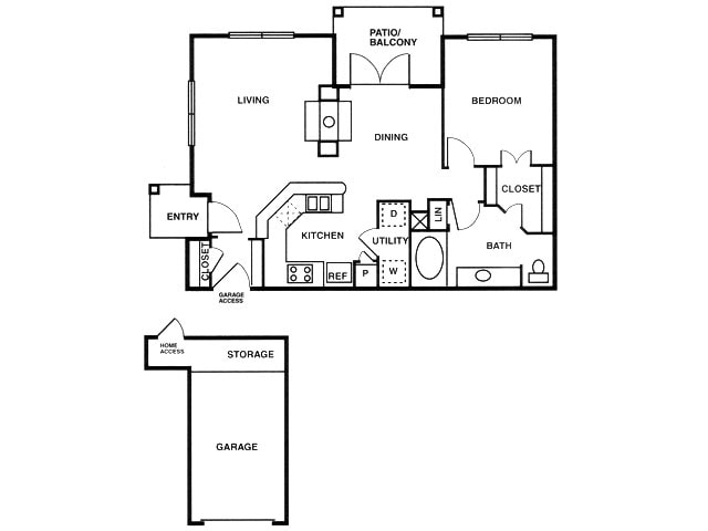 A6 one bed, one bath with attached garage, dining room and patio/balcony - A6