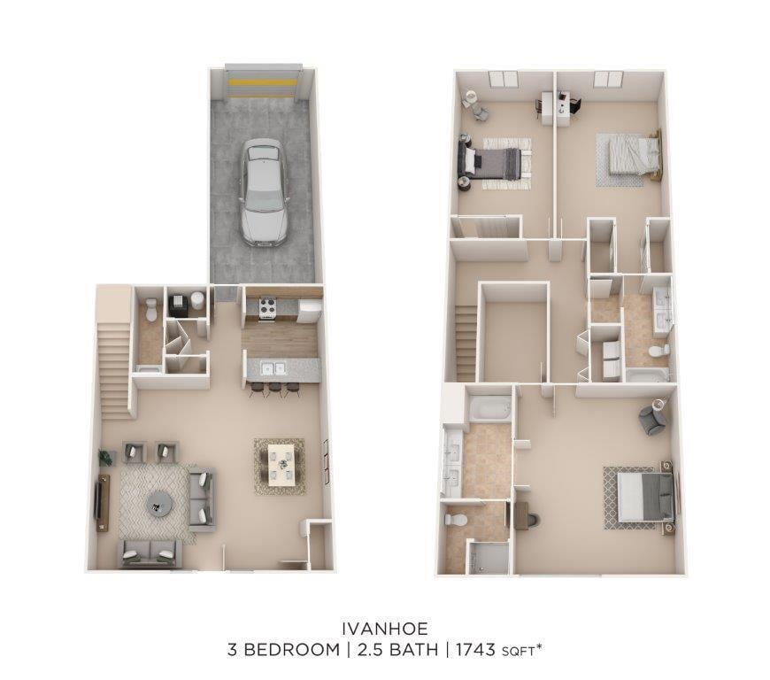 Floor Plan - Three Bedroom Townhome-1743 sqft