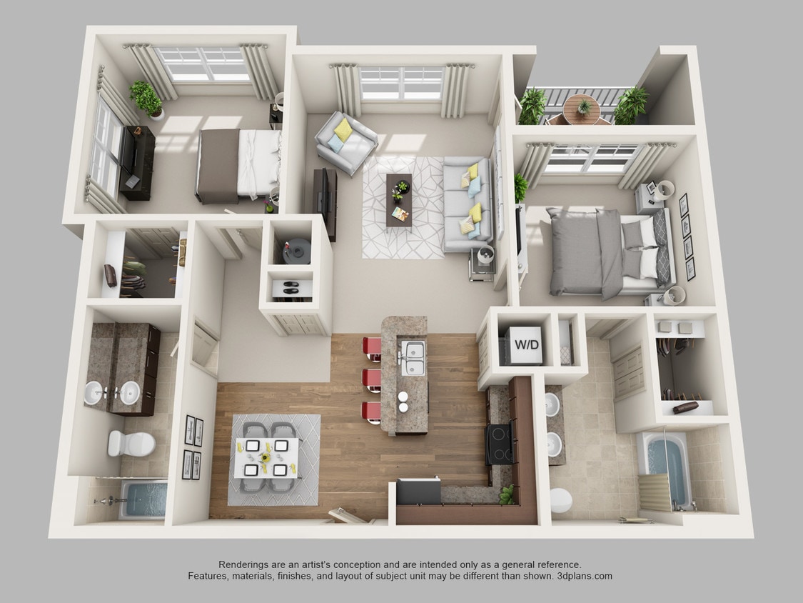 B4 2 Bedroom 2 Bath 1216 sf - 2C