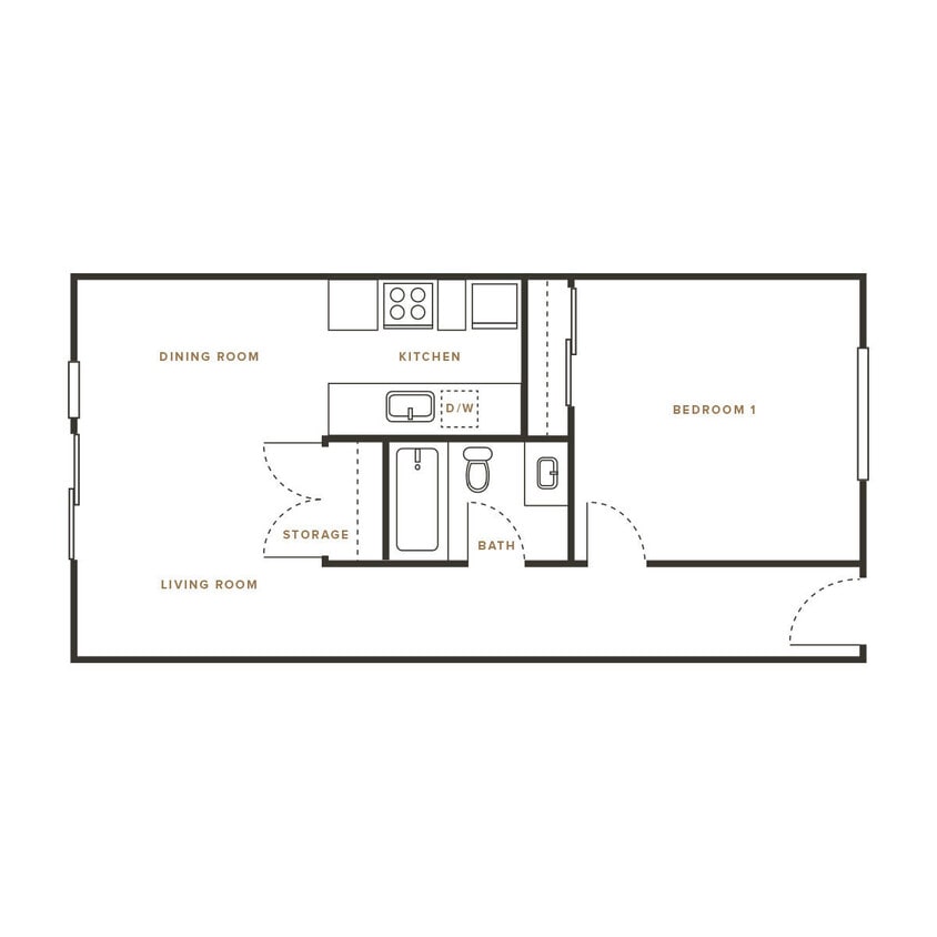Floor Plan - 1 Bedroom, 1 Bath E - 1307 Mt Pisgah