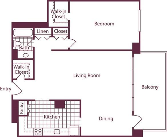 Floor Plan - 1 Bedroom, 1 Bath 914 SF A5