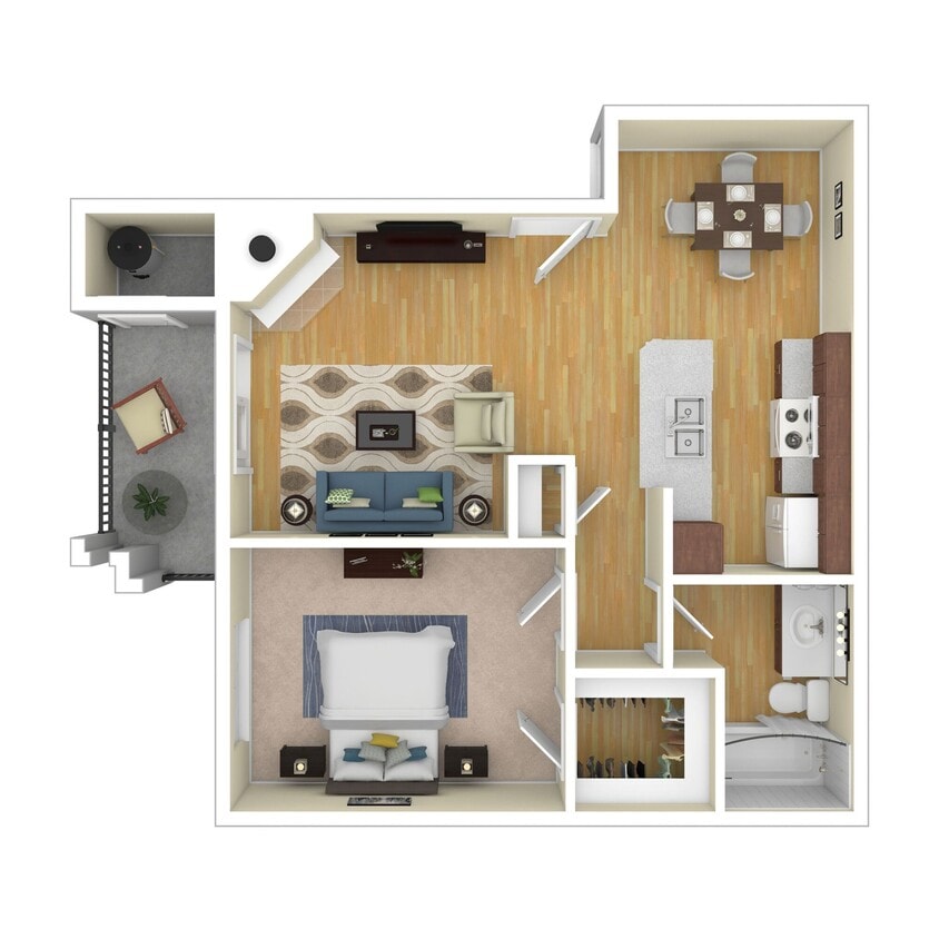 Floor Plan - 1 Bed 1 Bath 783 SqFt (690 Net)