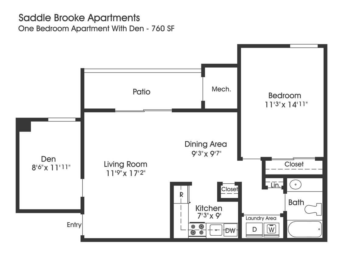 Floor Plan - 1BR 1BA (760sf)