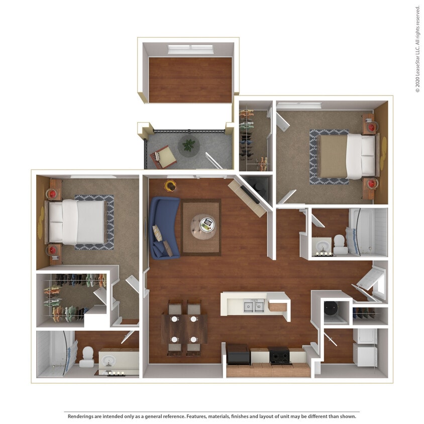 Floor Plan - 2 Bed 2 Bath 1130 SqFt (1130 Net)
