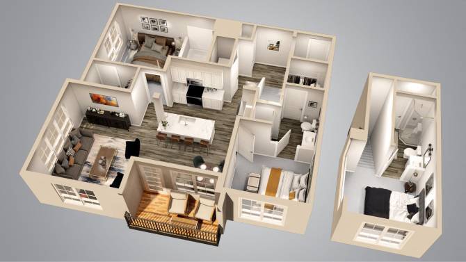 Floor Plan - Two Bedroom Three Bath Loft 