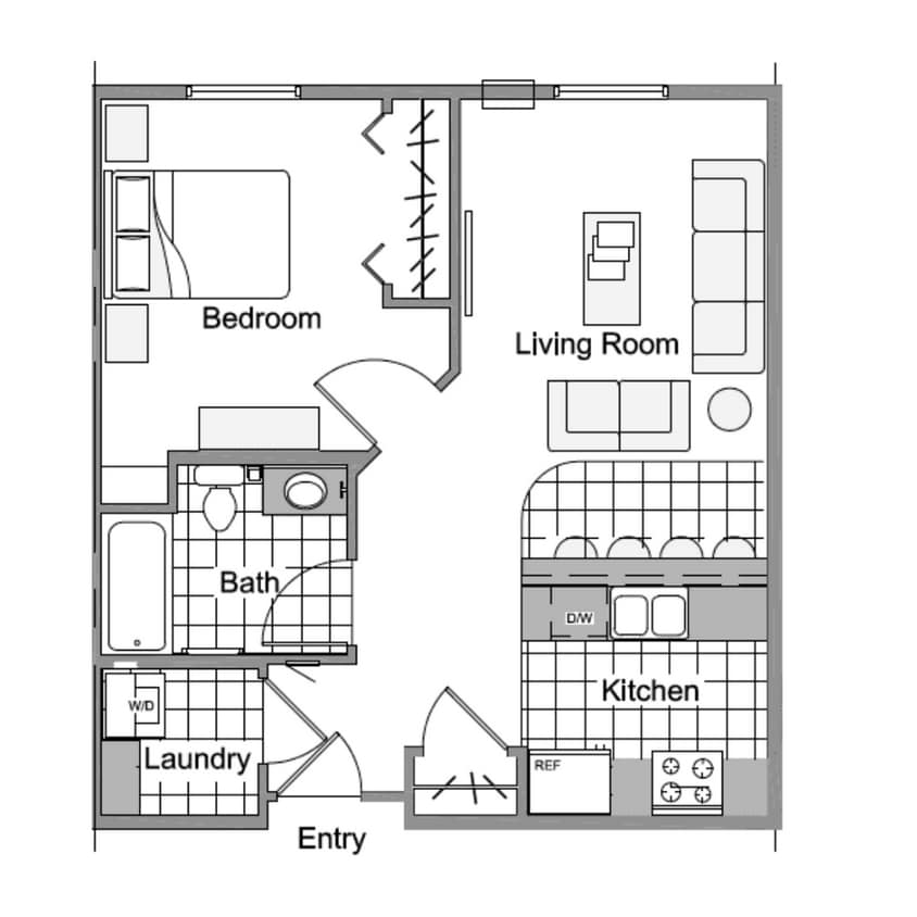 Floor Plan - 1 Bed 1 Bath Apartment