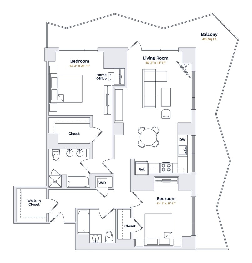 Floor Plan - BEACH - 2 Bedrooms Two Bathrooms