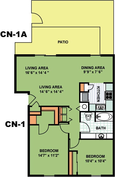 Floor Plan - Two Bed One Bath (CN1)