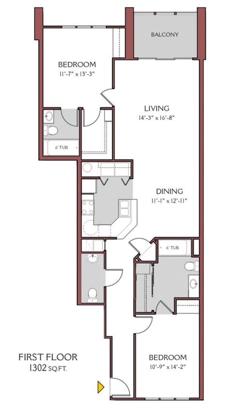 Floor Plan - 2 Bed/2.5 Bath (1st floor) - Fully Upgraded