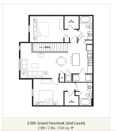 2 BR / 2 BA, 1143 sq. ft - 2 BR Grand Overlook