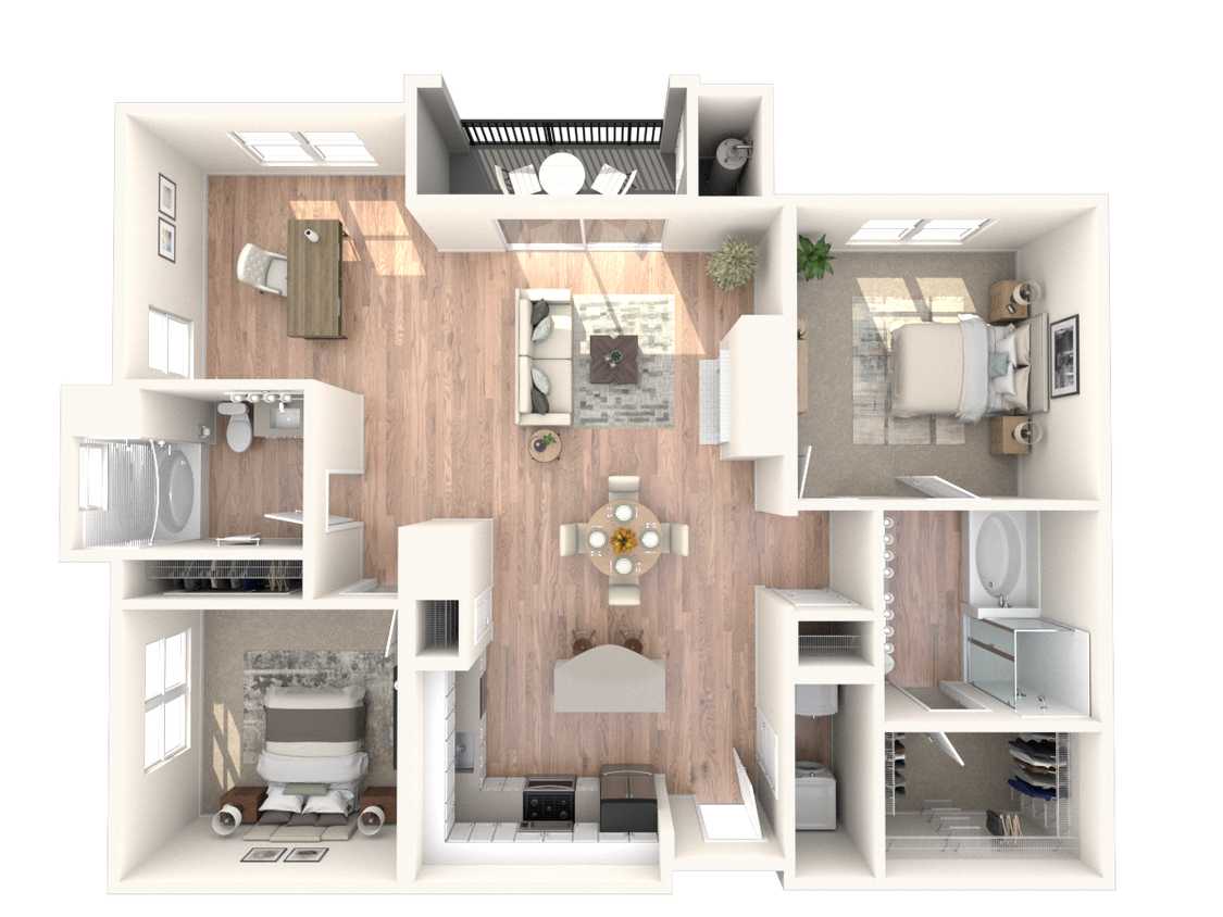 Floor Plan - B1 1377 | 2 Bed | 2 Bath | Den