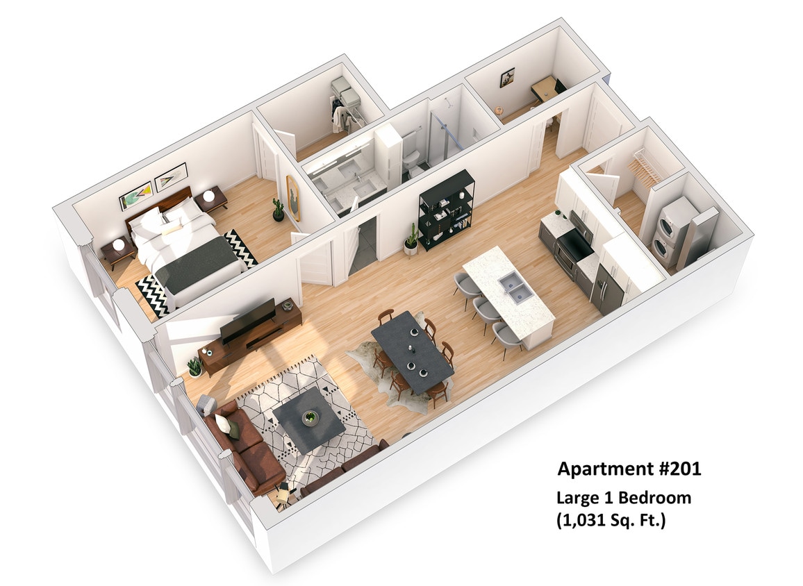 Floor Plan - Large 1BR, 1 BA + Den
