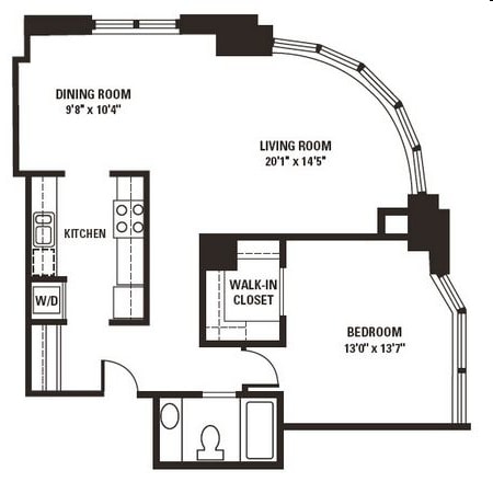1BR/1BA - 1AD Corner Suite