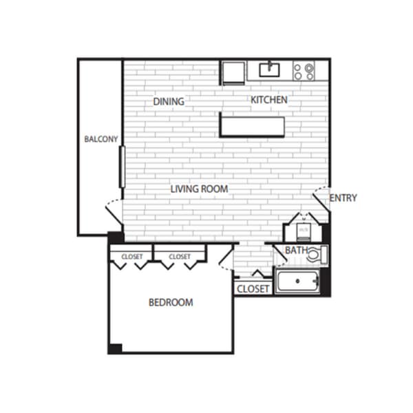 Floor Plan - 1 Bedroom, 1 Bath 986 SF A14G
