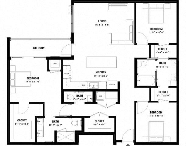 Floor Plan - Three Bedroom 3-A
