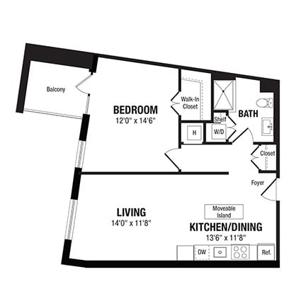 Floor Plan - 1 Bed/1 Bath-A13