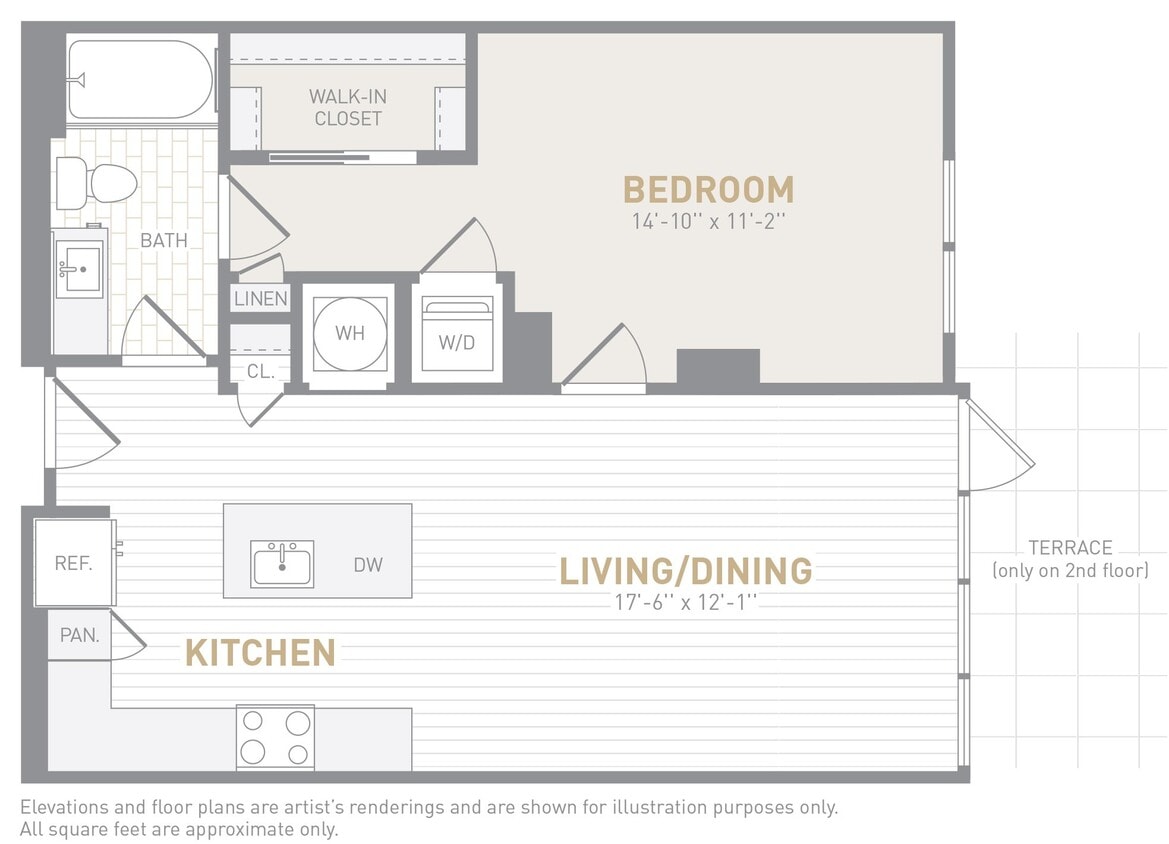 Floor Plan - 1 Bed 1 Bath-A01b