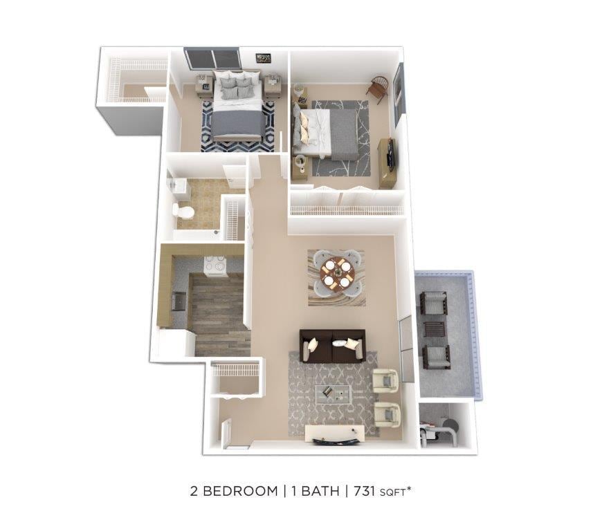 Floor Plan - Two Bedroom - 731 sqft