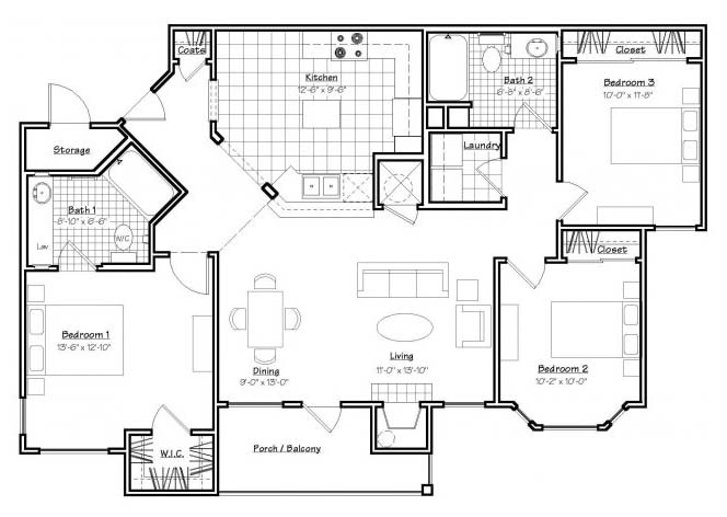 C1 Floorplan.jpg - Three-bedrooms Two baths