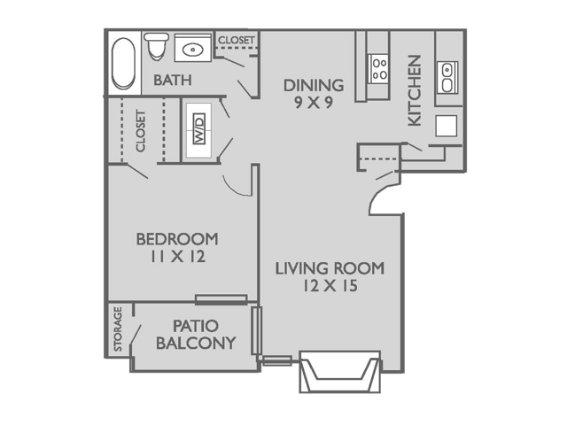 The Bridge floorplan - 1 Bed, 1 Bath
