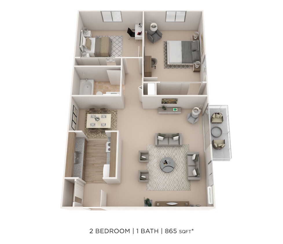 Floor Plan - Two Bedroom - 865 sqft
