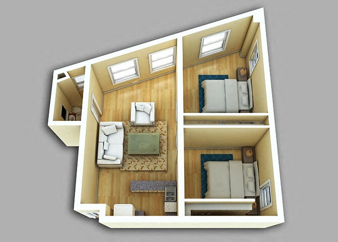 Floor Plan - 2 Bed, 1 Bath #301-701