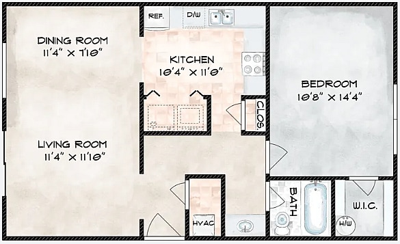 1x1 - 1 Bedroom