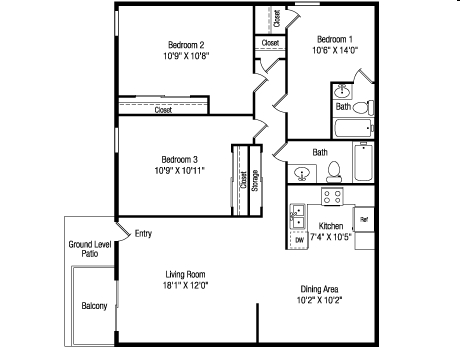 3BR/2BA - 3 Bedroom